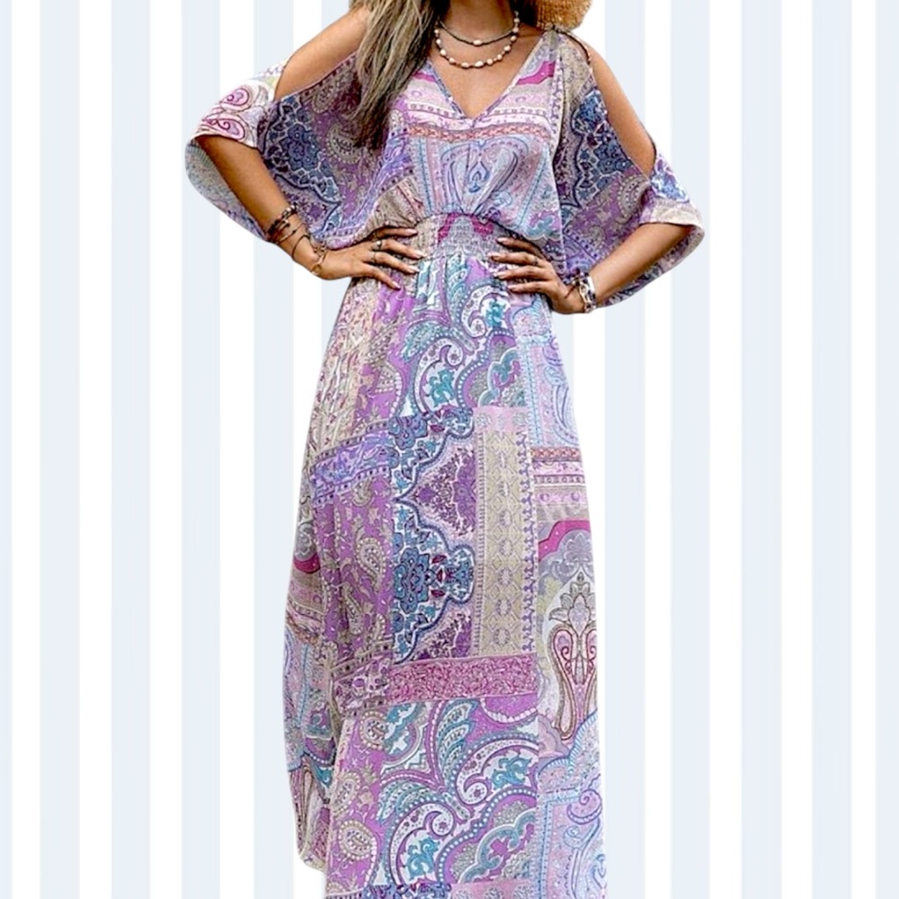 Boho whimsy Cottagecore colorful maxi dress